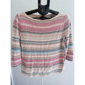 Lauren Ralph Lauren LRL Linen Cotton Blend Beachy 3/4 Sleeve Boat Neck Top L